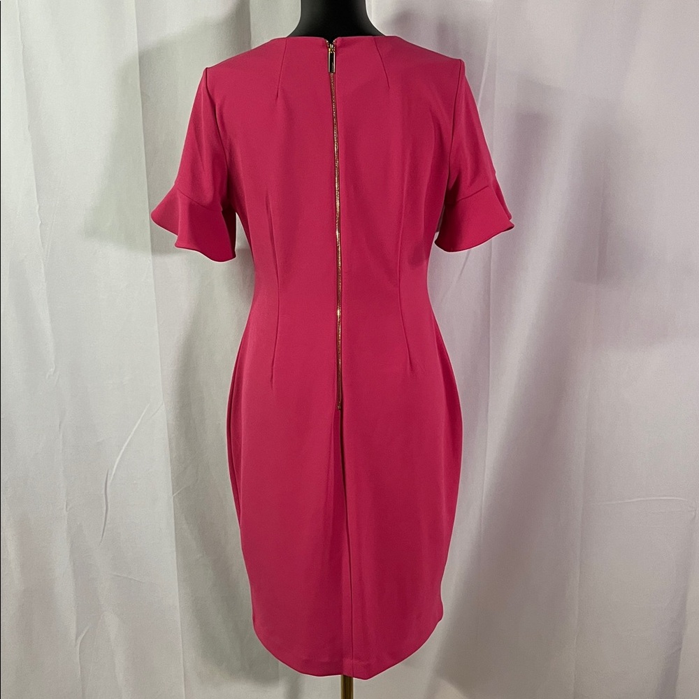 Calvin Klein Pink Flutter Sleeve Sheath Dress - Picture 3 of 16
